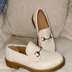 Sincerely Jules White Loafers with Gold Detail